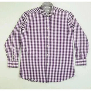 Isaac Mizrahi New York 15.5 32-33 Slim Fit Purple White Check Spread Collar Men